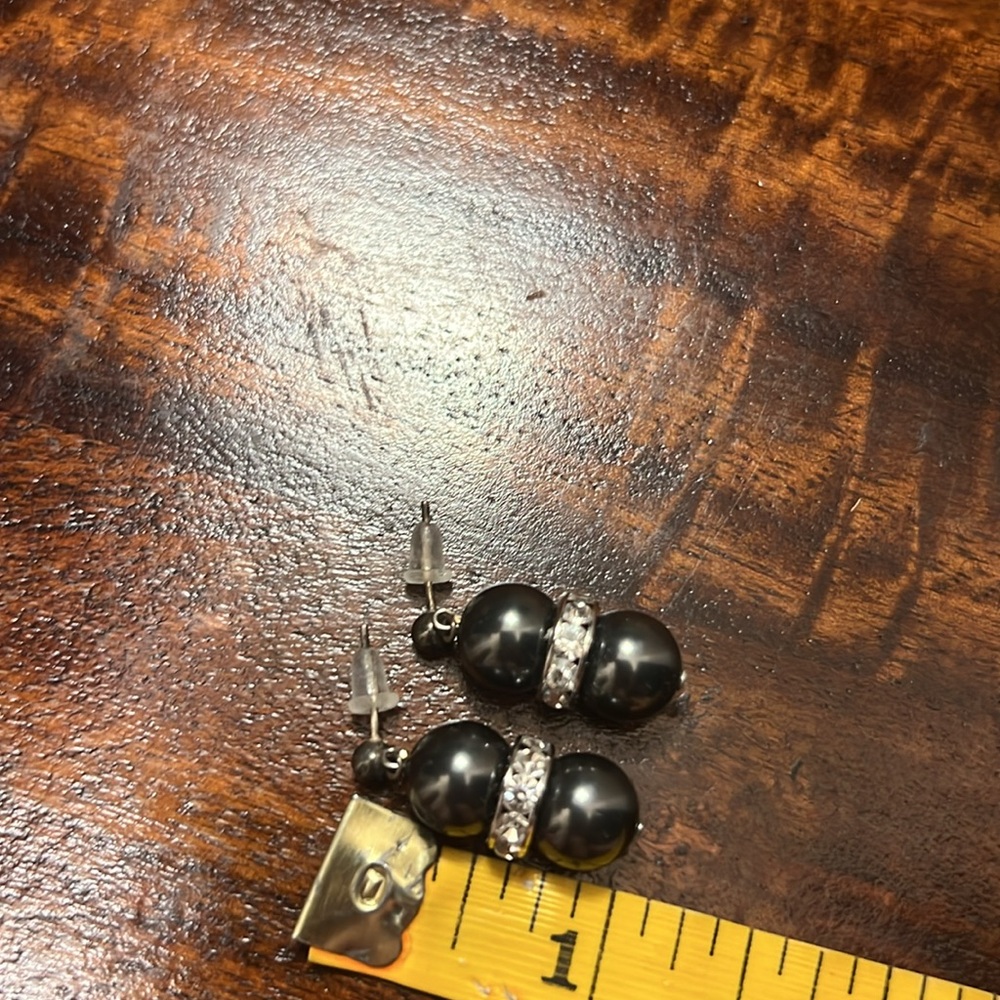 White House Black Market Grey and Rhinestone Earrings, EUC - Picture 5 of 9
